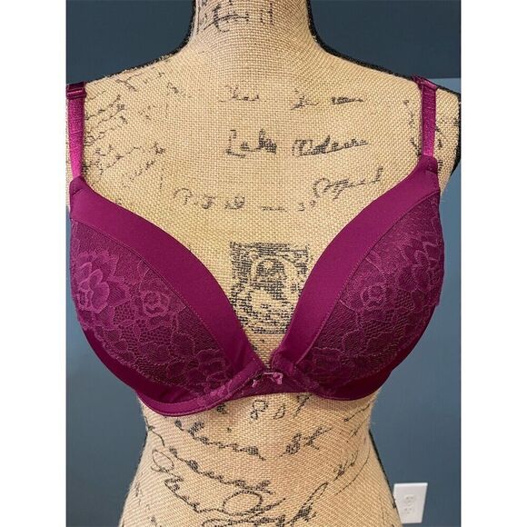 Maidenform Women's Push-Up Lace Bra Burgundy 34D Adjustable Straps Underwire - Picture 4 of 11